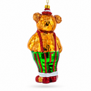 Bear Playing on Accordion Glass Christmas Ornament