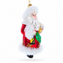Santa in Fur Coat Glass Christmas Ornament