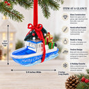 Boat with Tree and Present Glass Christmas Ornament