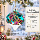 Teal Paisley Onion Shape Finial Glass Christmas Ornament