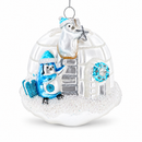 Penguins Decorating Igloo Glass Christmas Ornament