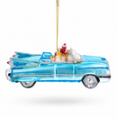 Classic Convertible Blue Retro Car Glass Christmas Ornament