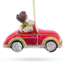 Stylish Woman Driving Pink Cabriolet Glass Christmas Ornament