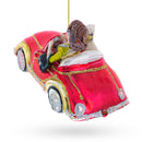 Stylish Woman Driving Pink Cabriolet Glass Christmas Ornament