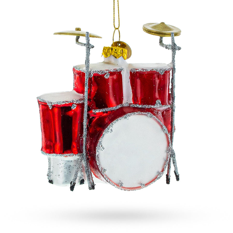 Rocking' Red Drum Kit Glass Christmas Ornament
