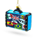 Retro Wanderlust Travel Suitcase Glass Christmas Ornament