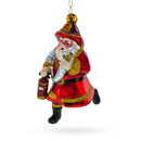 Firefighter Santa with Extinguisher Glass Christmas Ornament