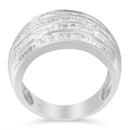 .925 Sterling Silver 1.0 Cttw Baguette-Cut Diamond 6-Row Channel Set Domed Tapered Cocktail Fashion Ring (H-I Color, I2-I3 Clarity) - Size 6-1/2