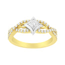 10K Two Tone Color 2/3 Cttw Diamond Kite and Twist Shank Ring (H-I Color,SI2-I1 Clarity)