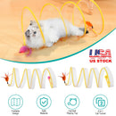 2Pcs Foldable Cat Tunnel with Bell Feather Mouse Toys Collapsible Indoor Cat Spring Tube with Interactive Toy for Kittens Cats