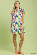 Umgee Ruffled Botanical Print Mini Dress