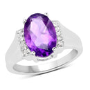 3.12 Carat Genuine Amethyst and White Topaz .925 Sterling Silver Ring