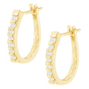 10K Yellow Gold Round and Baguette Cut Diamond Oblong Hinged Leverback Hoop Earrings (¼ Cttw, I-J Color, I2-I3 Clarity)