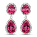 11.35 Carat Genuine Pink Topaz and White Diamond .925 Sterling Silver Earrings