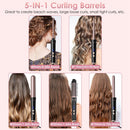 5 in 1 Curling Wand Hair Curling Iron Brush Hair Thermal Brush Curler with 4 Heating Levels 360¡ Rotatable Cable 5 Interchangeable Barrels 2 Clips Lea