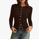 Womens Long-sleeve Button-front Knit Cardigan