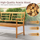 Patio Acacia Wood Bench with Curved Armrests Slatted Seat and Backrest