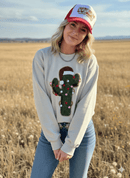 Christmas Cactus Sequins Patch Sweatshirt