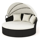 Clamshell Patio Round Daybed Wicker with Retractable Canopy and Pillows