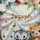 Personalized Safari Animals Blanket with Name | Botanical Wreath Design | Custom Baby & Kids Gift
