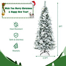 Snow Flocked Christmas Pencil Tree with Berries and Poinsettia Flowers