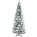 Snow Flocked Christmas Pencil Tree with Berries and Poinsettia Flowers