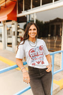 Cowboy Motel Raw Cut V-neck Graphic Tee