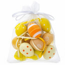 Set of 12 Miniature Pastel Yellow Polka Dot, Flowers, Stripes Plastic Easter Egg Ornaments 1.5 Inches
