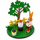 Wooden Bunny Figurine Decorating Easter Eggs Tabletop Scene 4.2 Inches Tall