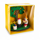 Wooden Bunny Figurine Decorating Easter Eggs Tabletop Scene 4.2 Inches Tall