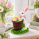 Spring Bunny Figurine With Floral Basket Easter Tabletop Accent 3 Inches Tall