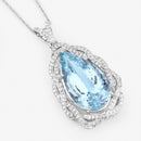 11.90 Carat Genuine Aquamarine and White Diamond 14K White Gold Pendant
