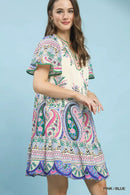 Umgee Paisley Flutter Sleeve Mini Dress