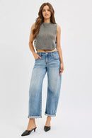 RISEN Full Size Slouchy Ankle Length Barrel Jeans with Cuffs Plus Size
