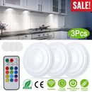 3Pcs RGB Cabinet Lights Remote Control Under Closet Stick On Lamp Multi Color LED Light Light w/ 4/8Hrs Timer