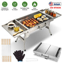 Foldable Charcoal Grill with Storage Shelf and 10 Skewers