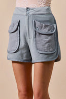 SO ME Mineral Washed Terry High Rise Cargo Shorts