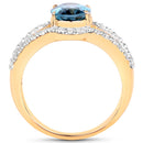 14K Yellow Gold Plated 2.30 Carat Genuine London Blue Topaz and White Topaz .925 Sterling Silver Ring
