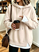 New Fallwinter Womens Faux Two-piece Hooded Sweatshirt