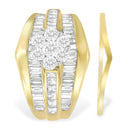 14K Yellow Gold 2-1/3 Cttw Diamond Cluster Channel Set Chevron Shaped Band Engagement Ring & Wedding Band Set