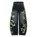 Womens High-waisted Relaxed-fit Floral-embroidered Jeans