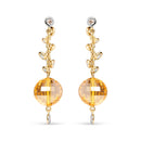 18K Yellow Gold 2/3 Cttw Round Bezel Diamond and 25mm Ball Shaped Yellow Citrine Gemstone Dangle Stud Earring (Brown and G-H Color, SI1-SI2 Clarity)