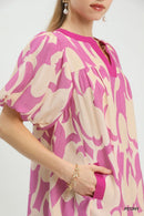 Umgee Abstract Print Puff Sleeve Shift Dress