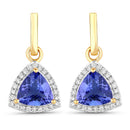 3.86 Carat Genuine Tanzanite and White Diamond 14K Yellow Gold Earrings