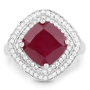 5.86 Carat Glass Filled Ruby and White Topaz .925 Sterling Silver Ring