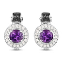 2.29 Carat Genuine Amethyst, Black Diamond and White Diamond .925 Sterling Silver Earrings