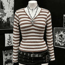 Plus-size Womens Sexy Ribbed V-neck Long-sleeve