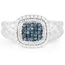 0.28 Carat Genuine Blue Diamond and White Diamond .925 Sterling Silver Ring