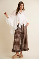 SO ME Sheer Ruffle Bell Sleeves Bow Tie Flowy Blouse Top