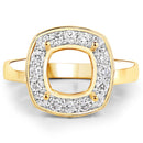 0.48 Carat Genuine White Diamond 14K Yellow Gold Semi Mount Ring - holds 8x8mm Cushion Gemstone
